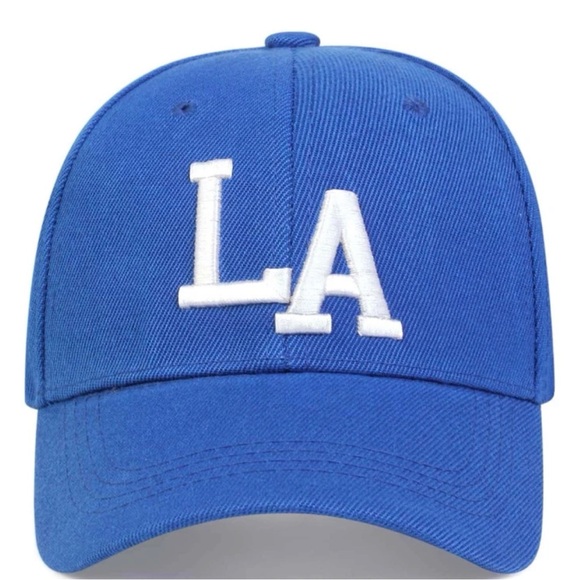 NEW MEN'S LA EMBROIDERY BASEBALL HAT- BLUE & WHITE- ADJUSTABLE - Picture 2 of 5